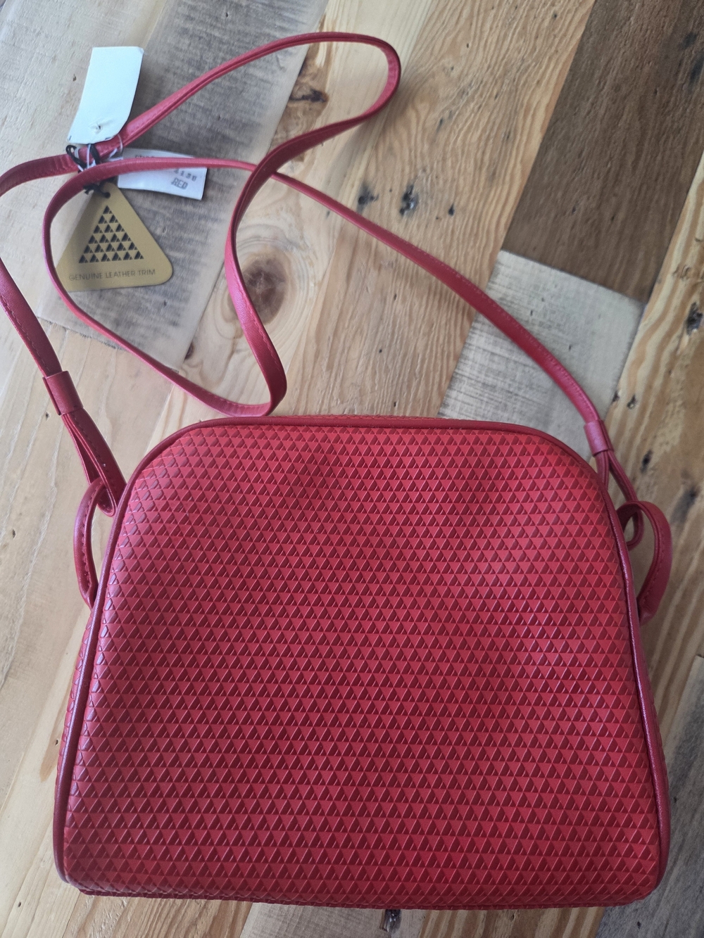 Vintage 1980s Liz Claiborne Red Crossbody Bag Triangle Monogram Purse With Tags - Picture 9 of 15